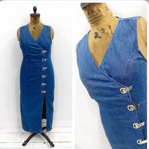 ❤️Denim 'Lafei-Neir midi dress with silver metal clasp closures. Size M
